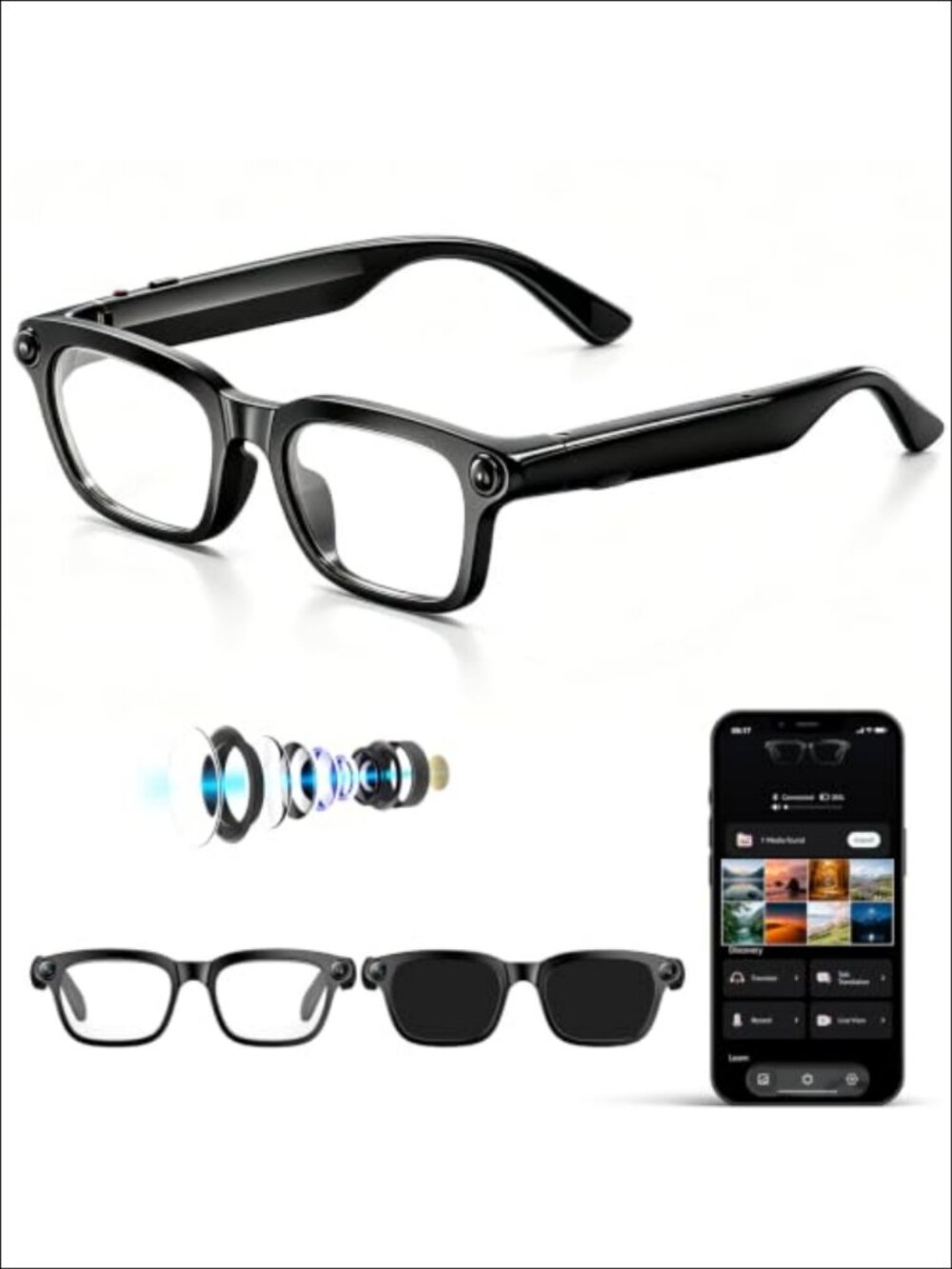AI Smart Glasses 4K Camera Bluetooth Audio Translation Open-Ear